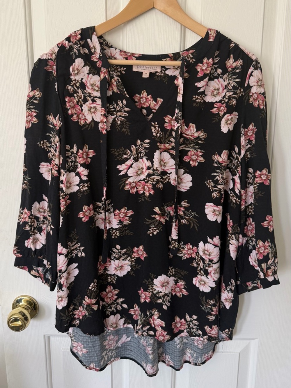 Philosophy Black Tunic with Pink Floral Print